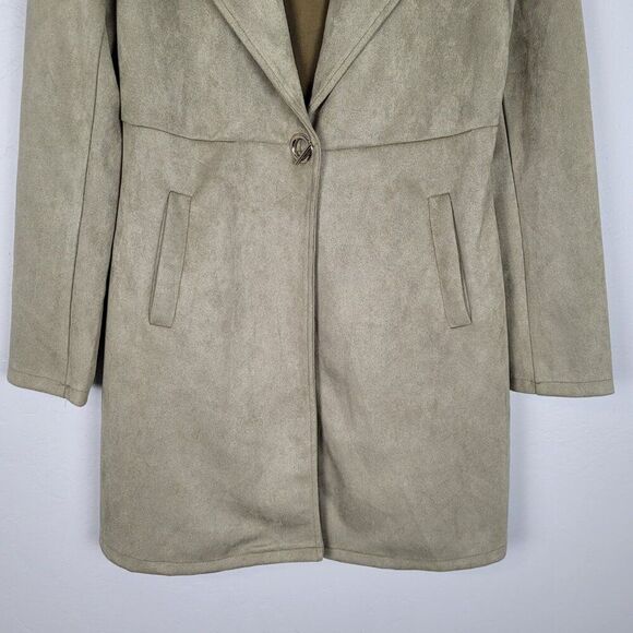 Solitaire Faux Suede Jacket Coat Stretch Green Size M NWT - Picture 3 of 16